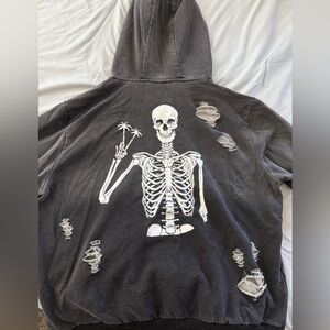 Skeleton Graphic Distressed Hoodie